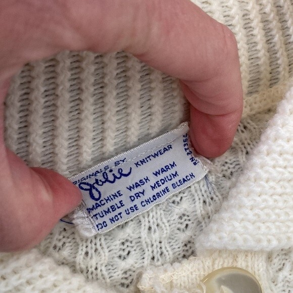 Vintage Julie Knitwear Cream Knit Poncho Fringe Sweater - Picture 9 of 9